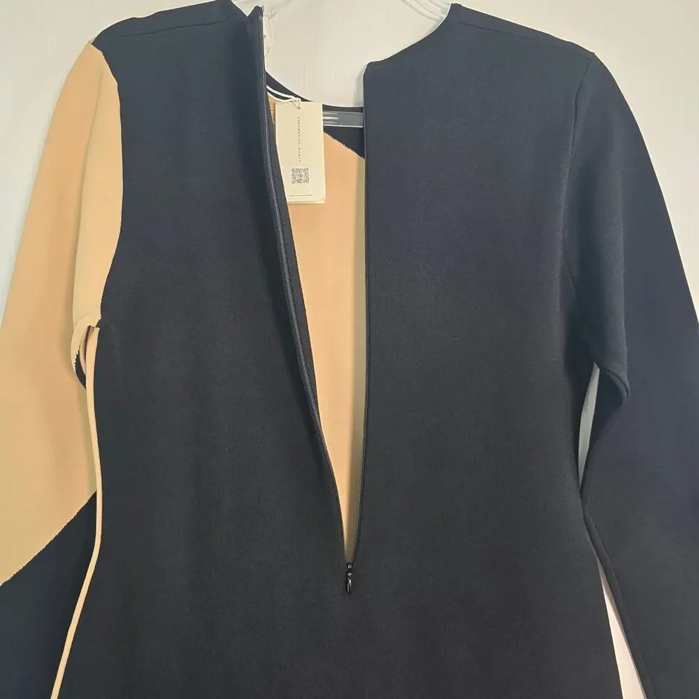 Tory Burch Colorblock Sweater Dress Black Sand Bluff Stretch Knit XL NWT